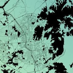 Cheongju, Chungcheongbuk-do, South Korea - Urban vector city map with parks, rail and roads, highways, minimalist town plan design poster, city center, downtown, transit network, street blueprint