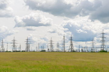 Electric substation in a green summer field