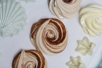 Homemade desserts. Coffee marshmallow decorated with chocolate.