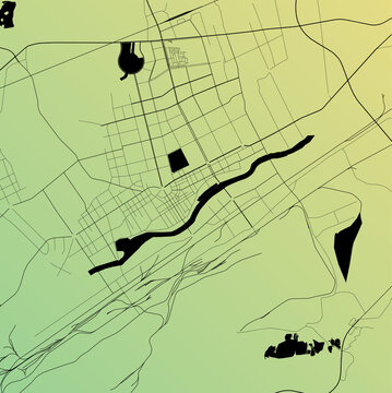 Fuxin, Liaoning, China - Urban vector city map with parks, rail and roads, highways, minimalist town plan design poster, city center, downtown, transit network, street blueprint
