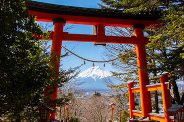 Mt Fuji with torii gate in Yamanashi, Japan