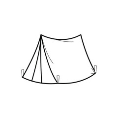 Linear vector image tourist tent for camping travel travel sketch printable black and white picture