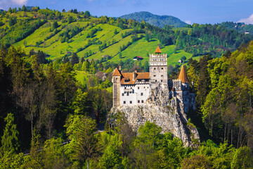 Fototapeta na wymiar Famous medieval castle in the forest, Bran, Transylvania, Romania