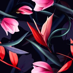 Seamless floral pattern with magnolia. Elegant textile design