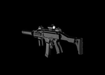 Modern automatic rifle isolated on black background. Weapons for police, special forces and the...