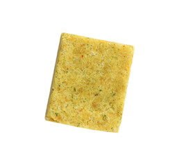 Bouillon cube on white background. Broth concentrate