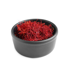 Fototapeta premium Dried saffron in bowl isolated on white