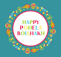 Happy Pohela Boishakh greeting card. Bengali New Year template for your design. Vector Illustration.
