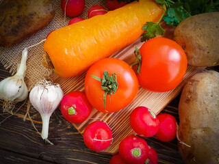 organic vegetables on an old wooden background