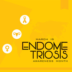 March is Endometriosis awareness month poster with Yellow theme and Icons