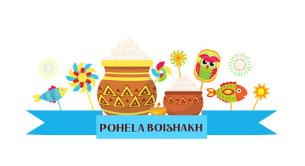 Happy Pohela Boishakh banner. Bengali New Year template for your design. Vector Illustration