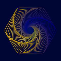 Swirling symbol. Optical illusion. Tunnel abstract. Twisted colored circle 3d. Design with neon, stroke, lines and flow. Vector illustration.