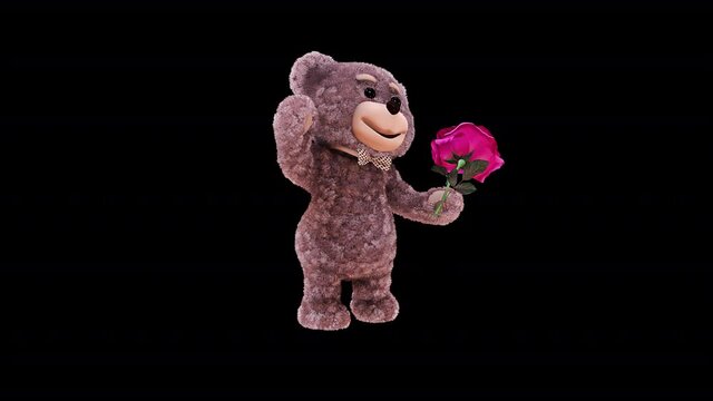Teddy Bear with Flower Loop on Alpha Channel