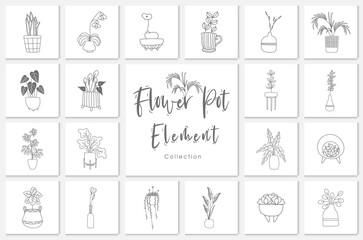 collection flower pot element lineart illustration,