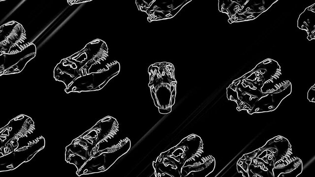 T-Rex Skull Loop 08 - The slender rows of T-Rex's flying skulls are broken by one of them, who saw you, was surprised and flew into a camera in a rage.