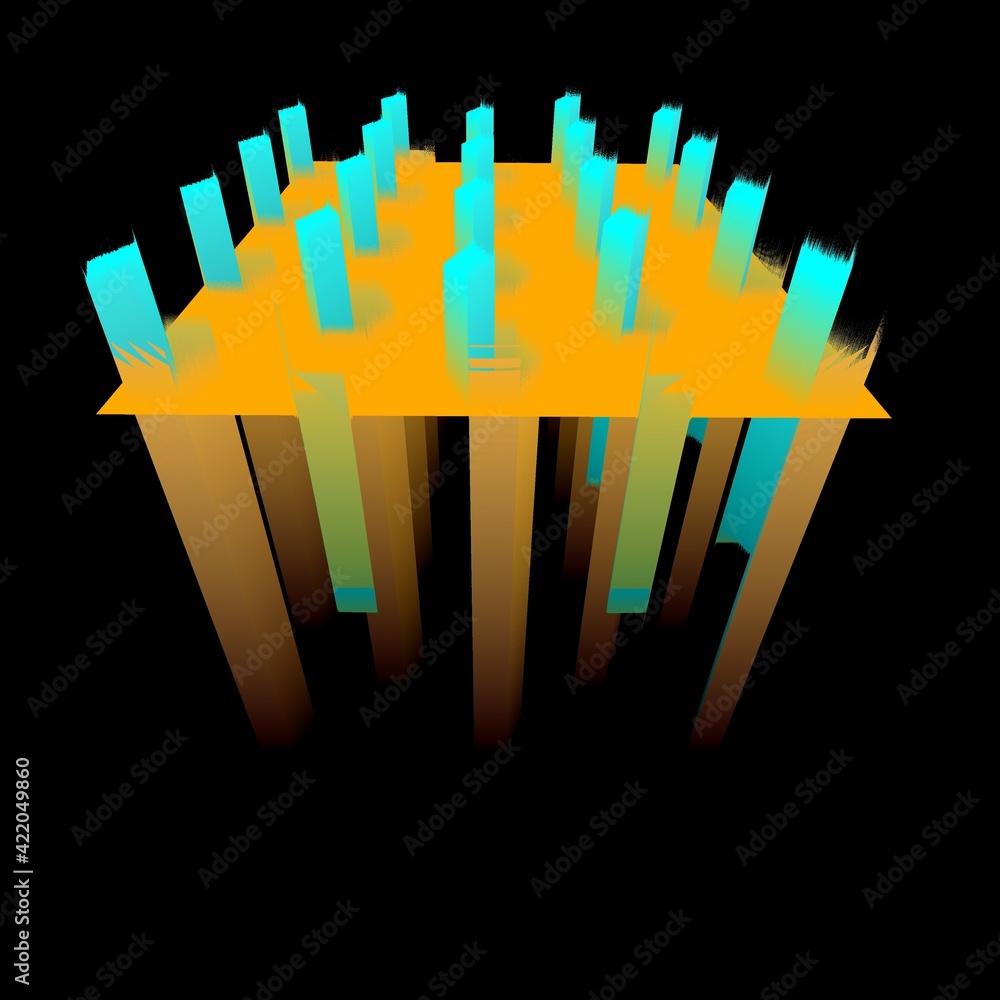 Aufkleber patterns and intricate 3d designs from repeating cube pattern in shades of turquoise on a vivid yell
