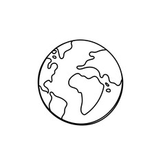 One line planet earth icon, hand made. vector illustration on white background