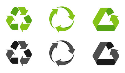 Set of recycling signs, arrow icons isolated on white. Recycling environmental symbols. Recycling sign. Vector illustration