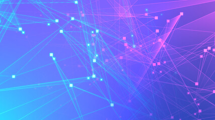 Abstract purple blue polygon tech network with connect technology background. Abstract dots and lines texture background. 3d rendering.