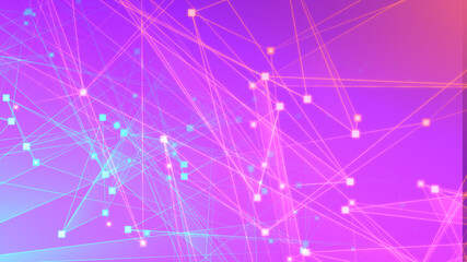 Fototapeta premium Abstract purple pink polygon tech network with connect technology background. Abstract dots and lines texture background. 3d rendering.