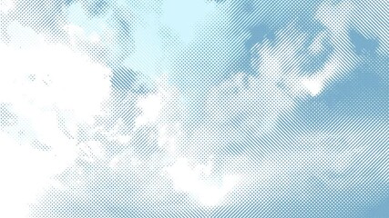 Stylized timelapse of clouds in a grid of dots, like a comic book or animated manga. Anime in 4K/UHD - Retro style in blue and white. - Powered by Adobe