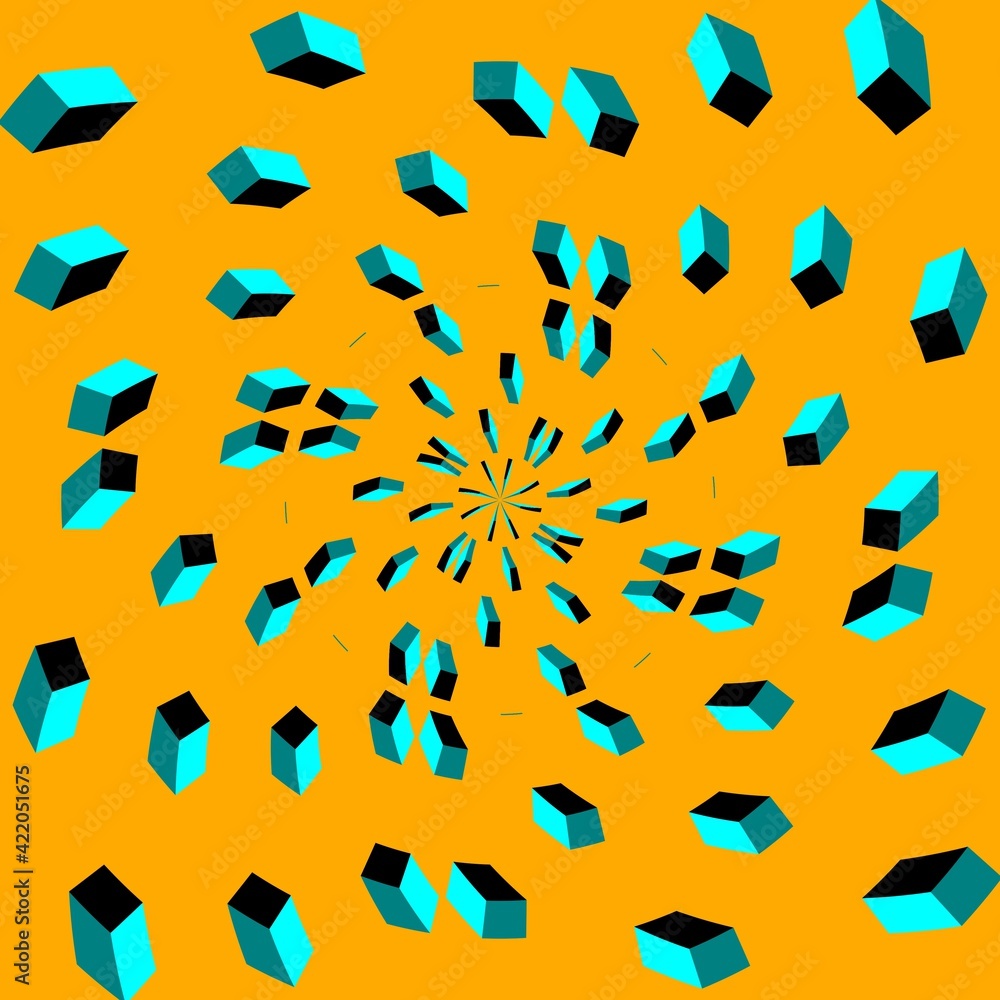 Aufkleber patterns and intricate designs from repeating cube pattern in shades of turquoise on a vivid yellow 