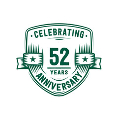 52 years anniversary celebration shield design template. 52nd anniversary logo. Vector and illustration.