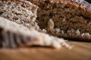 Delicious mouth-watering organic rye bread baked at home.
