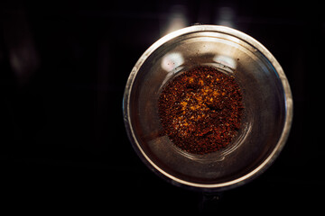 fresh ground coffee in filter from above