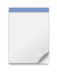 Open blank calendar with curled corner and soft shadow. Realistic empty template or mock up isolated on white background. Vector illustration, eps 10.