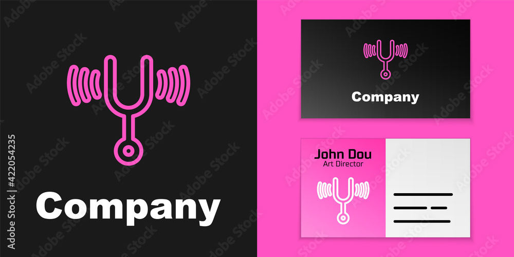 Poster pink line musical tuning fork for tuning musical instruments icon isolated on black background. logo