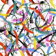 Türaufkleber Nahtloses abstraktes Hintergrundmuster, Komposition mit Linien, Pinselstrichen und Spritzern © Kirsten Hinte