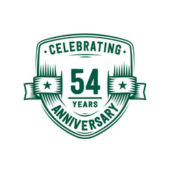 54 years anniversary celebration shield design template. 54th anniversary logo. Vector and illustration.