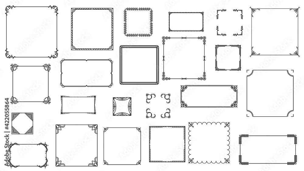 Aufkleber set black simple line frame collection doodle square floral frame elements vector design style sketc