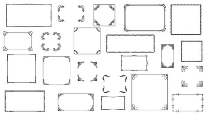 Set Black Simple Line Frame Collection Doodle Square Floral Frame Elements Vector Design Style Sketch Isolated Illustration For Banner