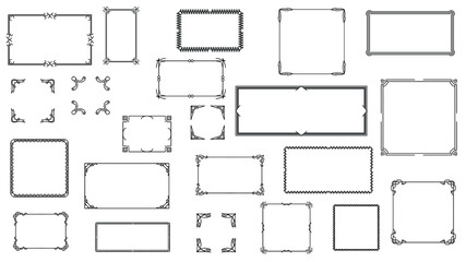 Set Black Simple Line Frame Collection Doodle Square Floral Frame Elements Vector Design Style Sketch Isolated Illustration For Banner