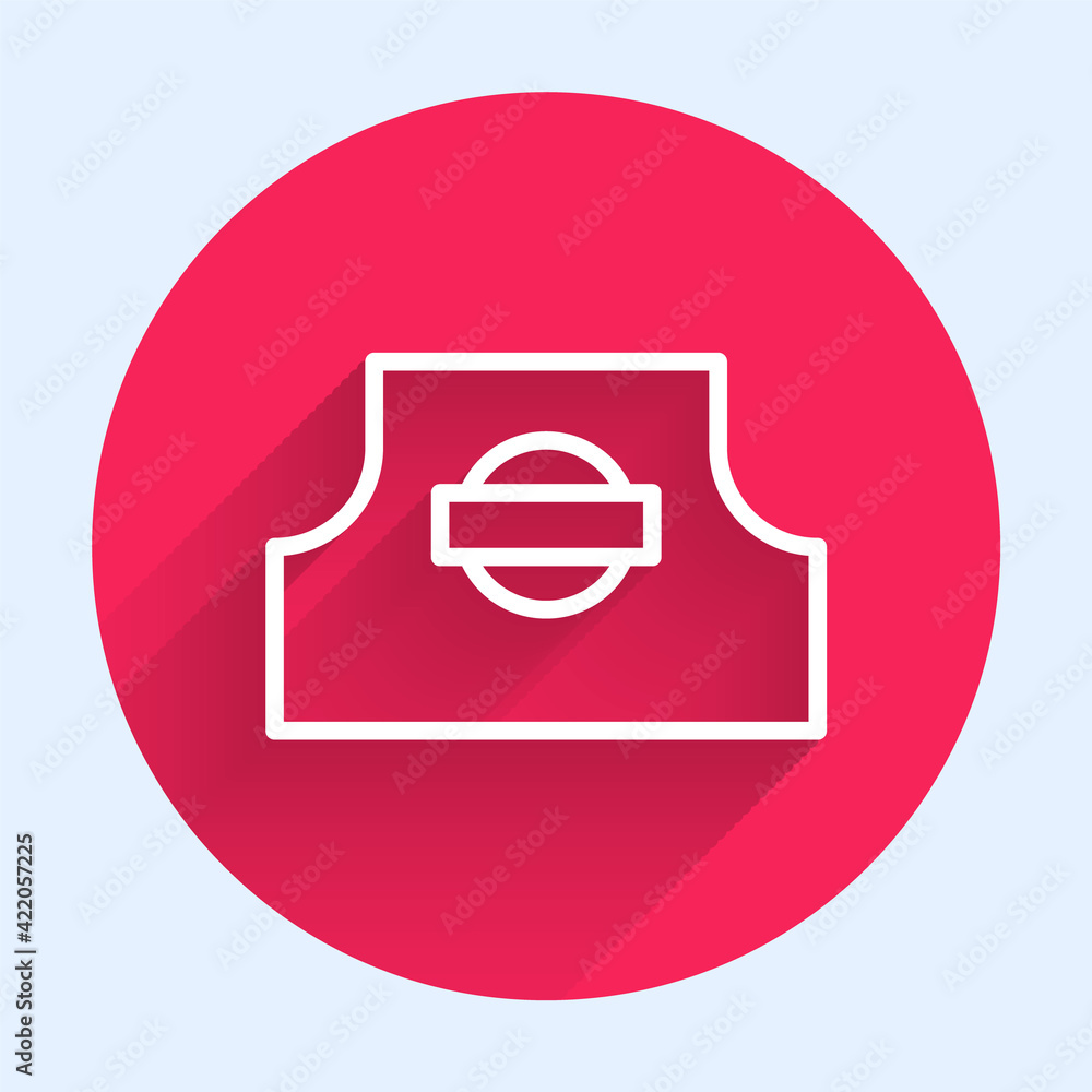 Poster white line spray can nozzle cap icon isolated with long shadow. red circle button. vector