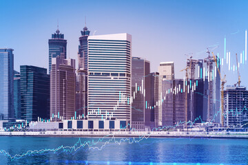 Skyscrapers of Dubai business downtown. International hub of trading and financial services of...