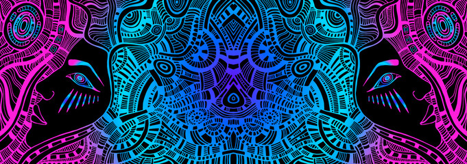 Vintage cyberpunk fantastic psychedelic colorful  kaleidoscope girls