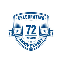 72 years anniversary celebration shield design template. 72nd anniversary logo. Vector and illustration.