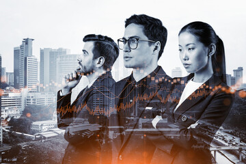 Group of business colleagues in suits as a part of multinational corporate team working on...
