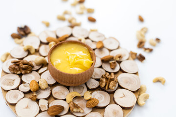 Sweet honey and nuts, isolated on white background