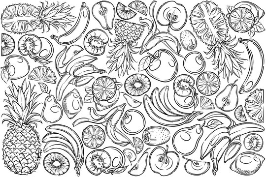 Doodle fruits icons. Set of doodle fruits. Hand drawing