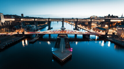 Newcastle upon Tyne UK: 16th March 2021: View of the Quayside (Swing Bridge and High Level Bridge)...