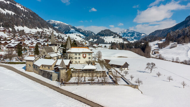 Drone pictures of the village of Rougemont, Switzerland.