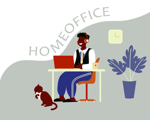 a man working in a home office. Vector illustration for the lock down theme.