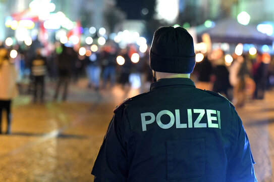 Police control at a corona demonstration in Upper Austria during the corona lockdown, Austria, Europe