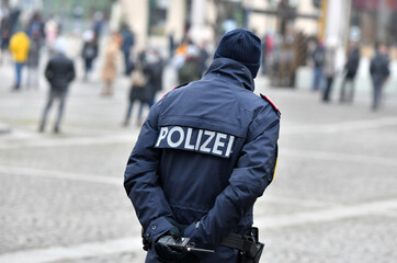 Police control at a corona demonstration in Upper Austria during the corona lockdown, Austria,...
