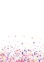 Yellow Christmas Round Illustration. Dot Summer Wallpaper. Purple Circle Color. Confetti Multicolor Falling Frame. Birthday Background.