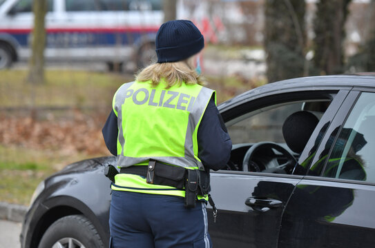 Police control at a corona demonstration in Upper Austria during the corona lockdown, Austria, Europe